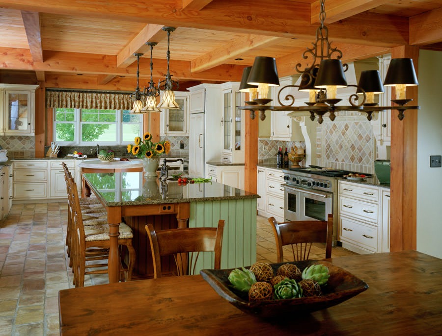 post and beam farmhouse kitchen