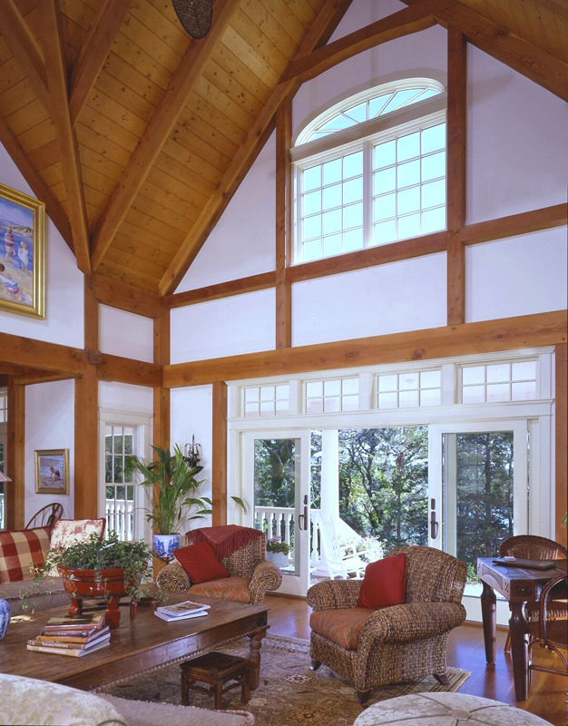 post and beam cape cod great room with french patio doors