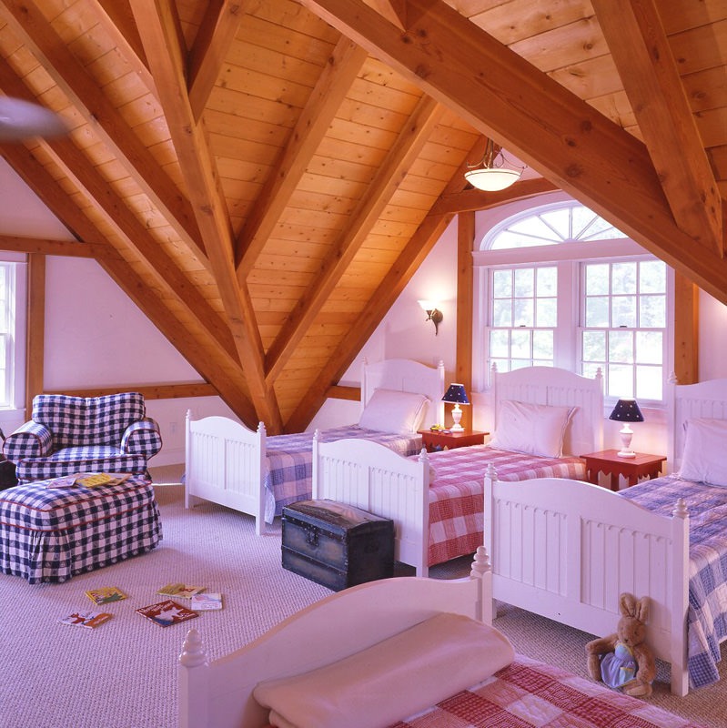 post and beam bunk room on cape cod