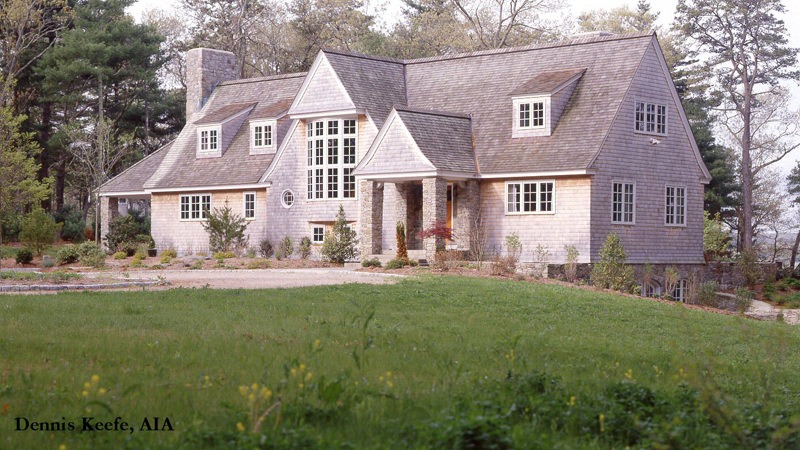 Post and beam house with three shed dormers