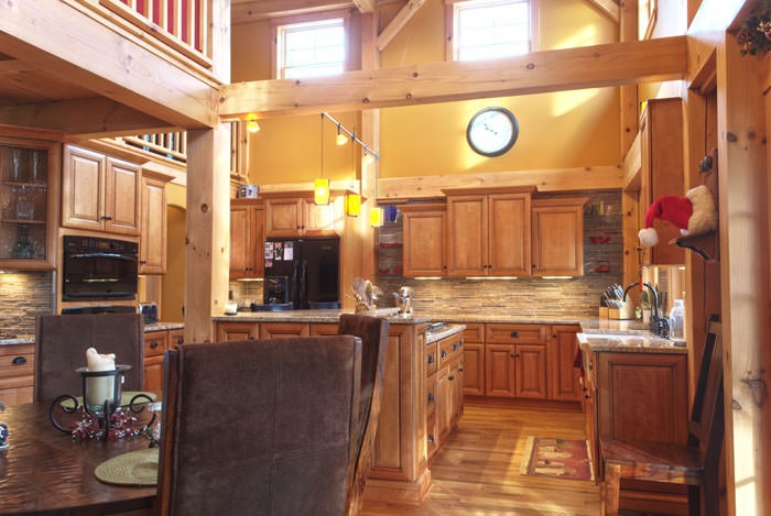 barn home kitchen with cathedral ceilings