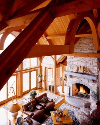 Timber Frame Great Room with Curved Trusses