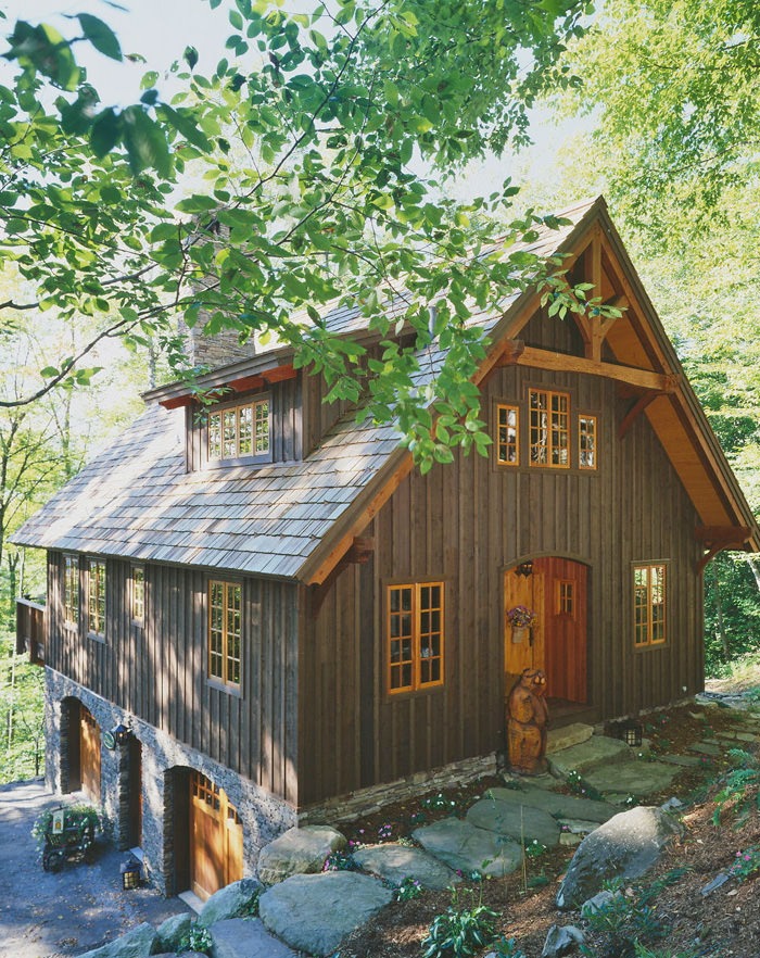 hawk mountain cottage style carriage house home with stone foundation