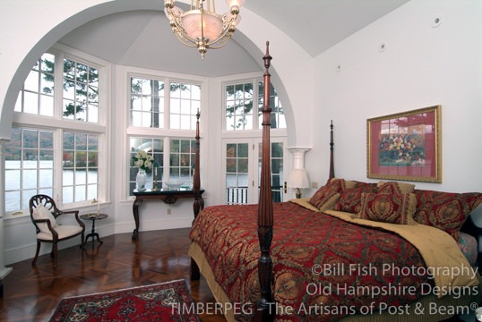 Enfield, NH (4746) bedroom with arched ceiling and bump-out looking out over water