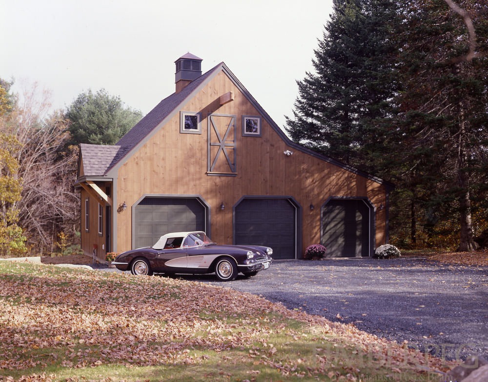 Garage Barn (5857) exterior with chevy and garage doors closed