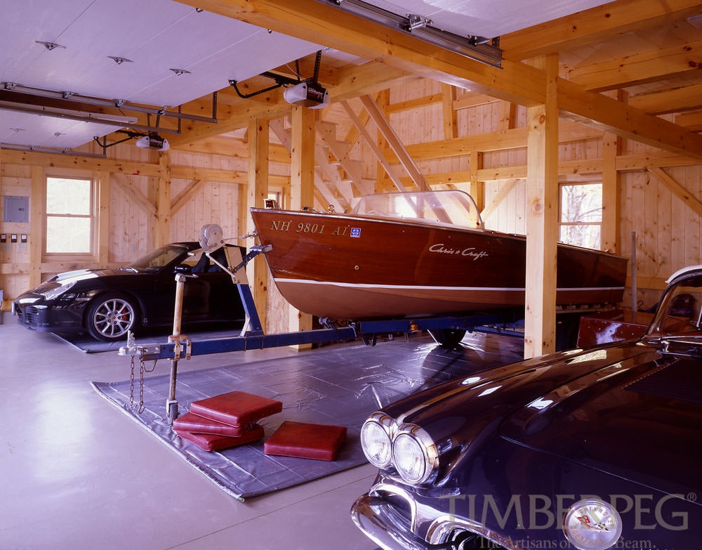 Garage Barn (5857) garage space with two cars and a boat
