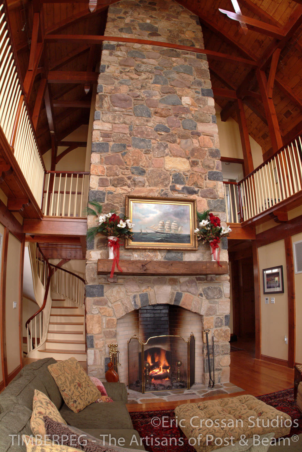 Chestertown, MD (4154) view of fireplace in great room and loft above