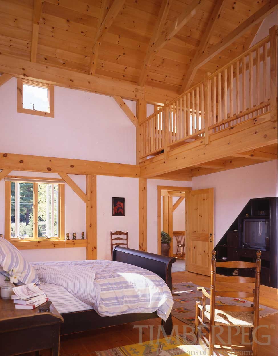 Connecticut Barn Home (4500) bedroom with cathedral ceiling and loft