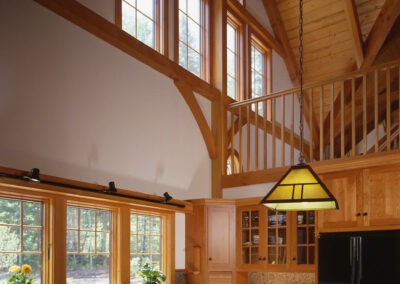 Little Lake Sunapee, NH (4797) kitchen with cathedral ceiling and looking up to loft area