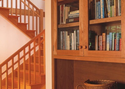 Intervale Pond Home Sandwich NH (5105) exterior staircase and bookshelf