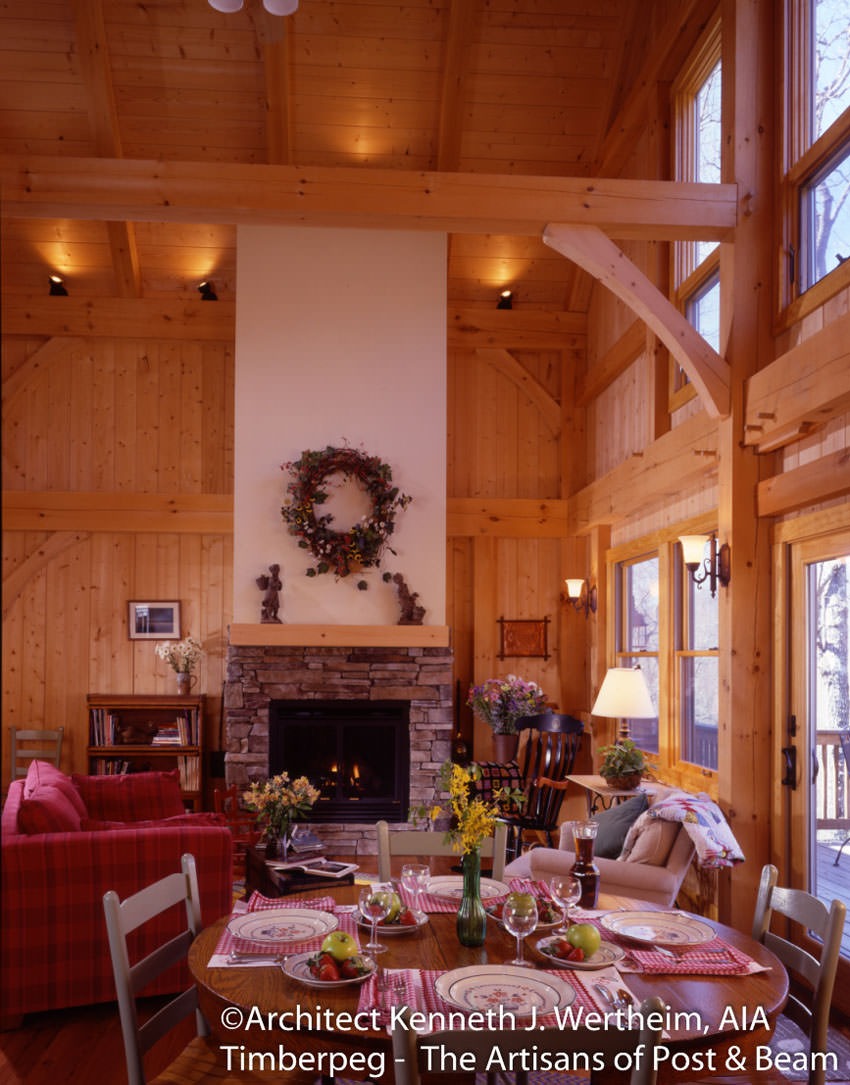 Montreat, NC (5424) view across dining table to fireplace in great room