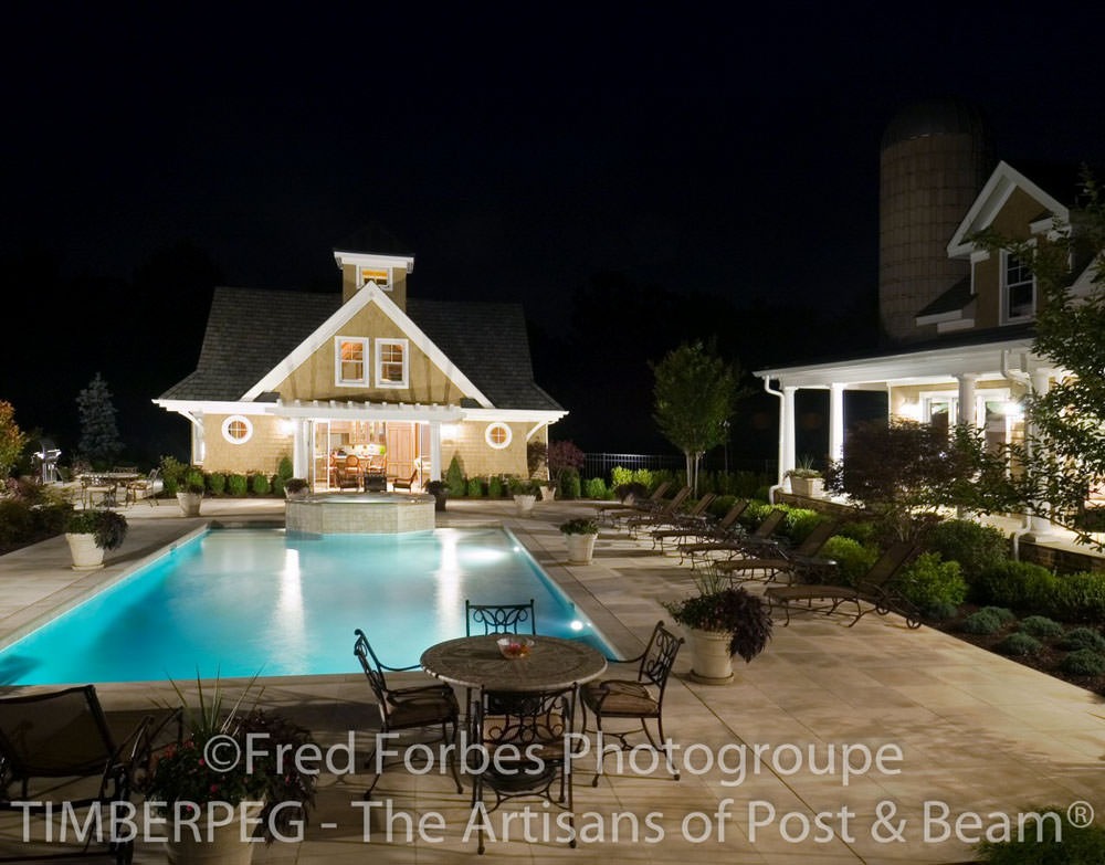 Farmingdale Guest Pool House (5676) exterior at night with