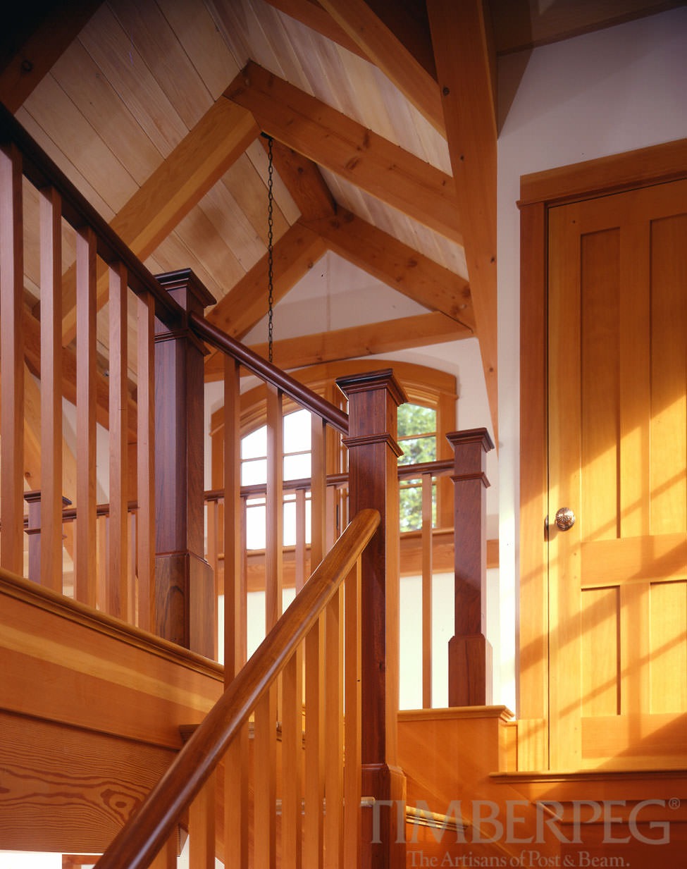 Sunset II, ME (5771) stairway and timber frame ceiling