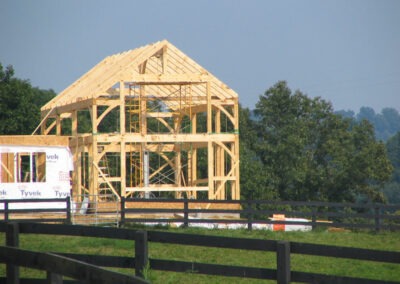 Crozet, VA (5838) exterior construction view of timber frame