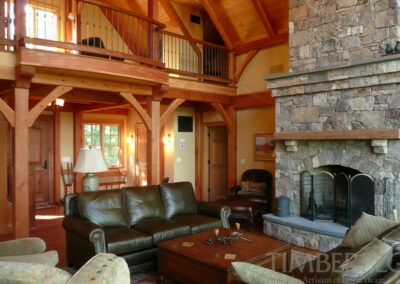 Afton, VA (5961) great room with large fireplace and view up to loft