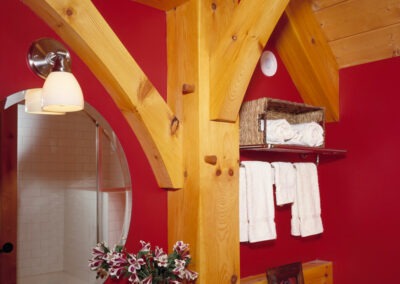 5969 Winhall Ski Retreat bathroom with timber framing