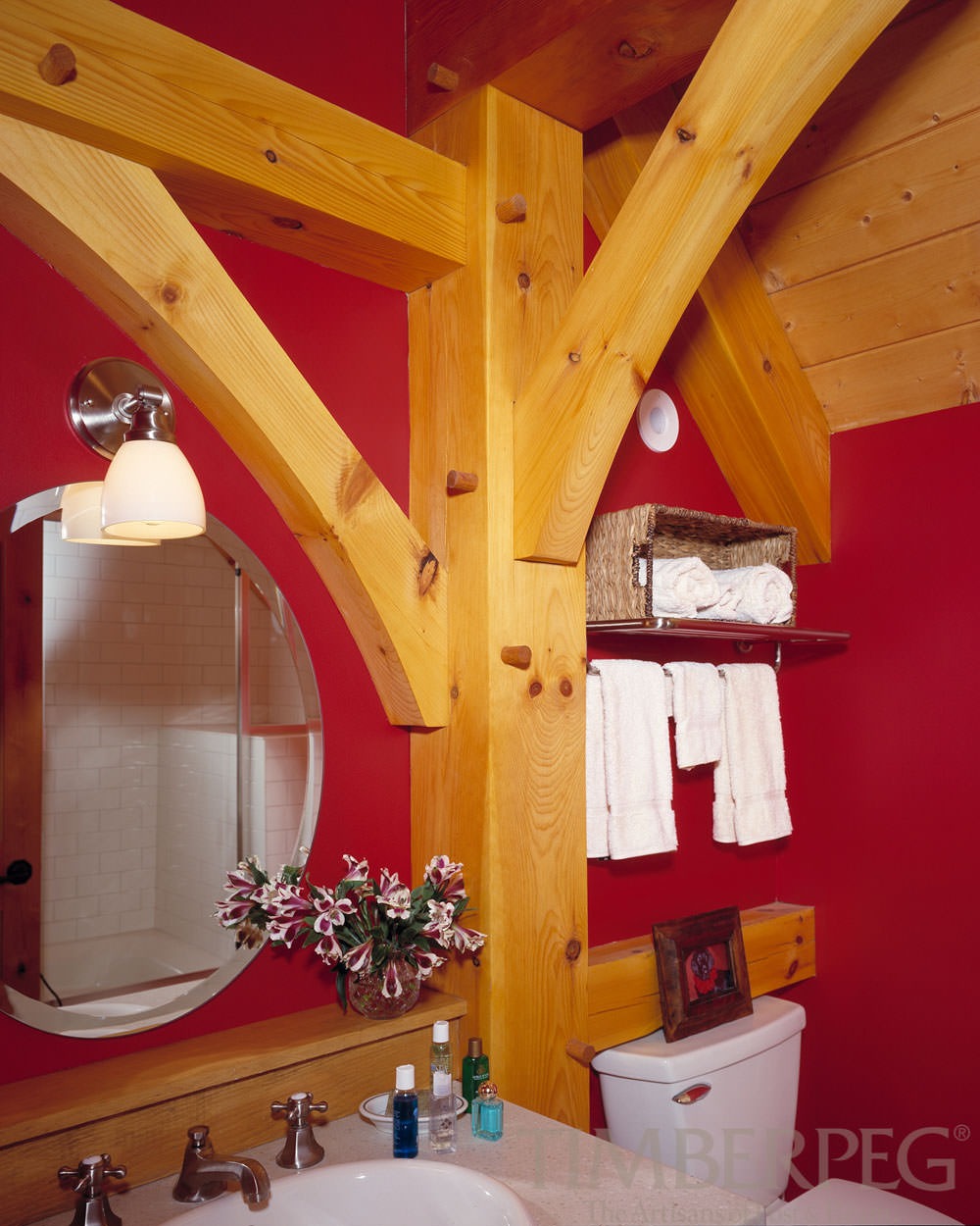 The Winhall Vermont (5969) bathroom with timber framing