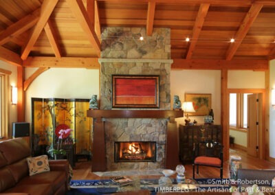 Contemporary Home Earlysville, VA (T00429) great room with timber frame and stone fireplace