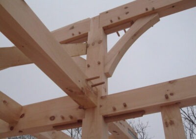 Southeast, WI (T00440) timber frame construction close up including timber pegs