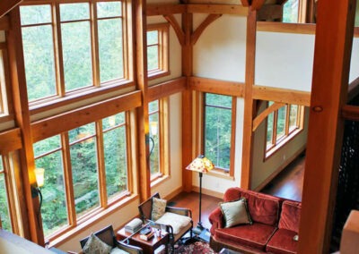 Wintergreen, VA (T00469) view from loft down on great room with large window wall and cathedral ceilings