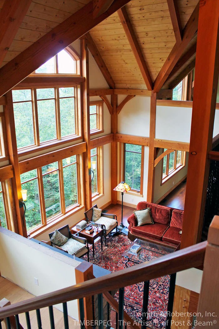 Wintergreen, VA (T00469) view from loft down on great room with large window wall and cathedral ceilings