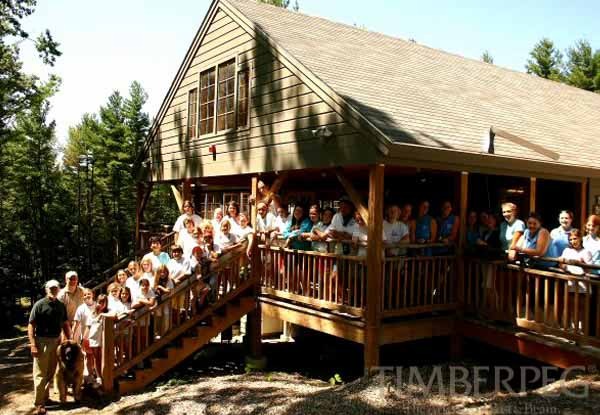 Circle Camp, Spectacle Pond, NH (5746) exterior view with campers and counselors standing on deck