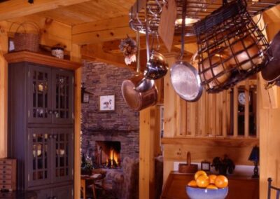 Lake Lure kitchen with hanging copper pots and cookware
