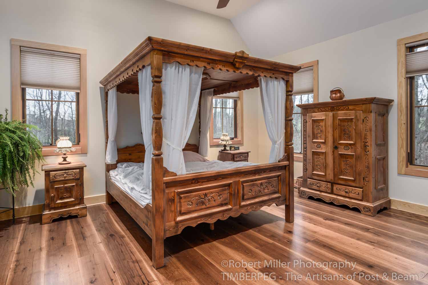 Hamilton, VA Main House (T00990) bedroom with wooden carved canopy bed