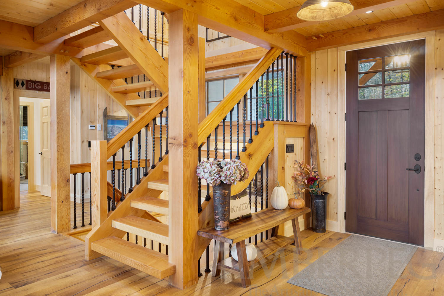 Ludlow, Vermont Ski Home front door and stairs to upper level and down to basement