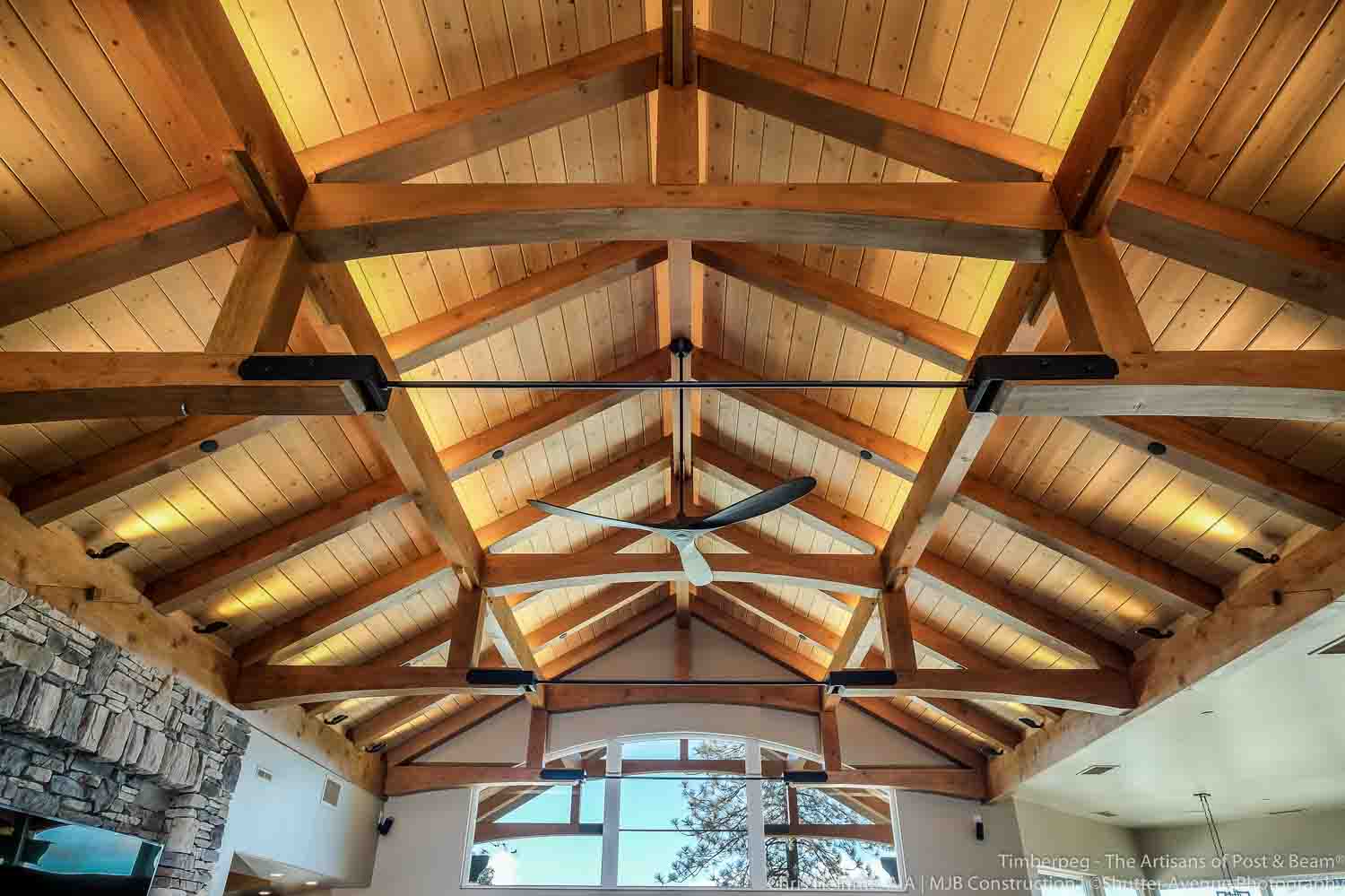 Meadow Vista CA T01033/T01111 interior view of timber frame ceiling