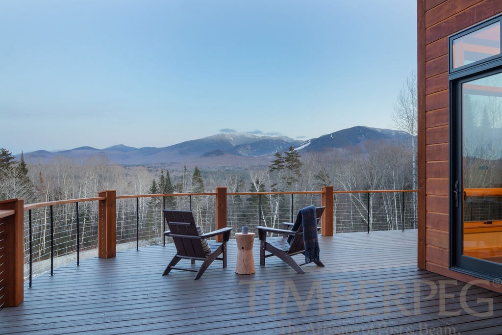Franconia Mountain Modern T01265 view from deck out to white mountains of new hampshire