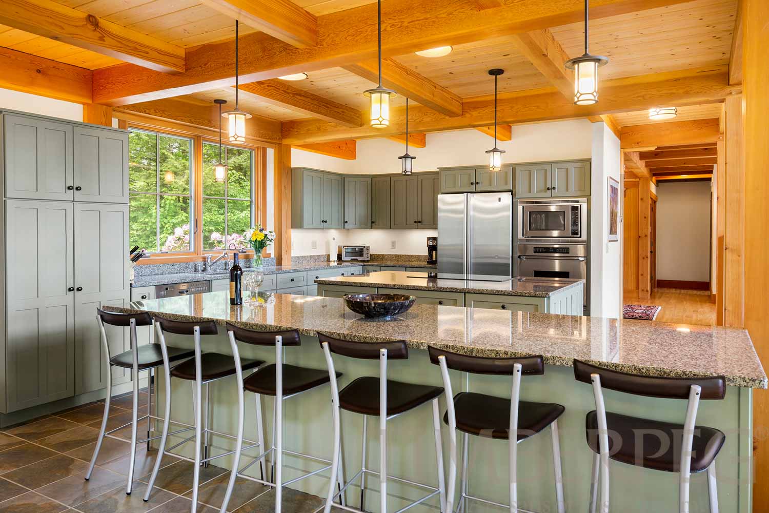 High Ridge, NH (5624) kitchen with large island and then another long island with bar seating
