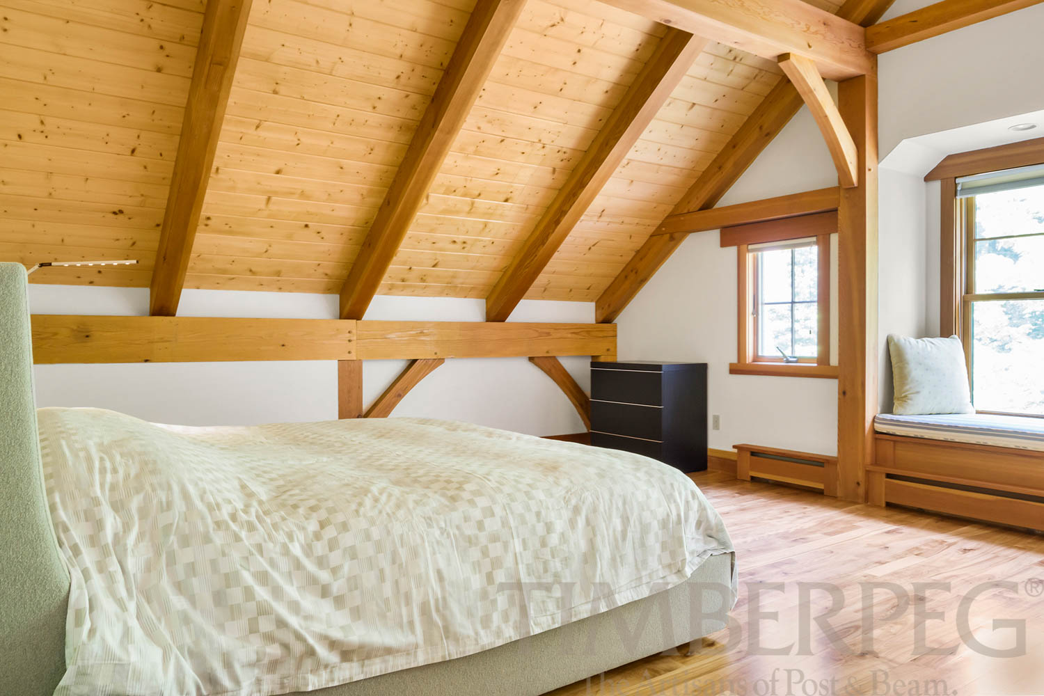 High Ridge, NH (5624) bedroom with window seat and timber frame