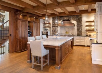 Loon Mountain kitchen with stonework and large island