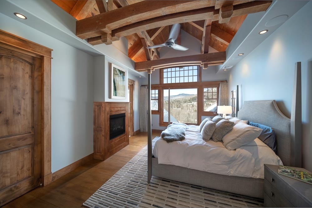 Loon Mountain bedroom with timber frame
