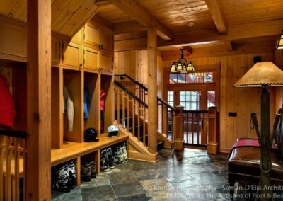 Loon Mountain Ski Home mudroom with lockers and ski boot storage