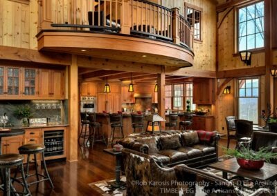 Loon Mountain Ski Home great room with bar and loft