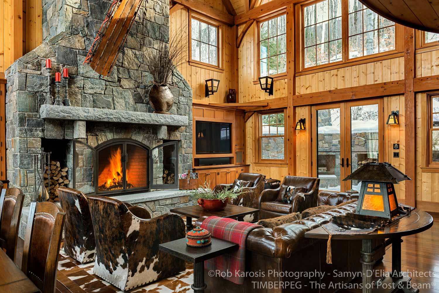 Loon Mountain Ski Home great room with large fireplace