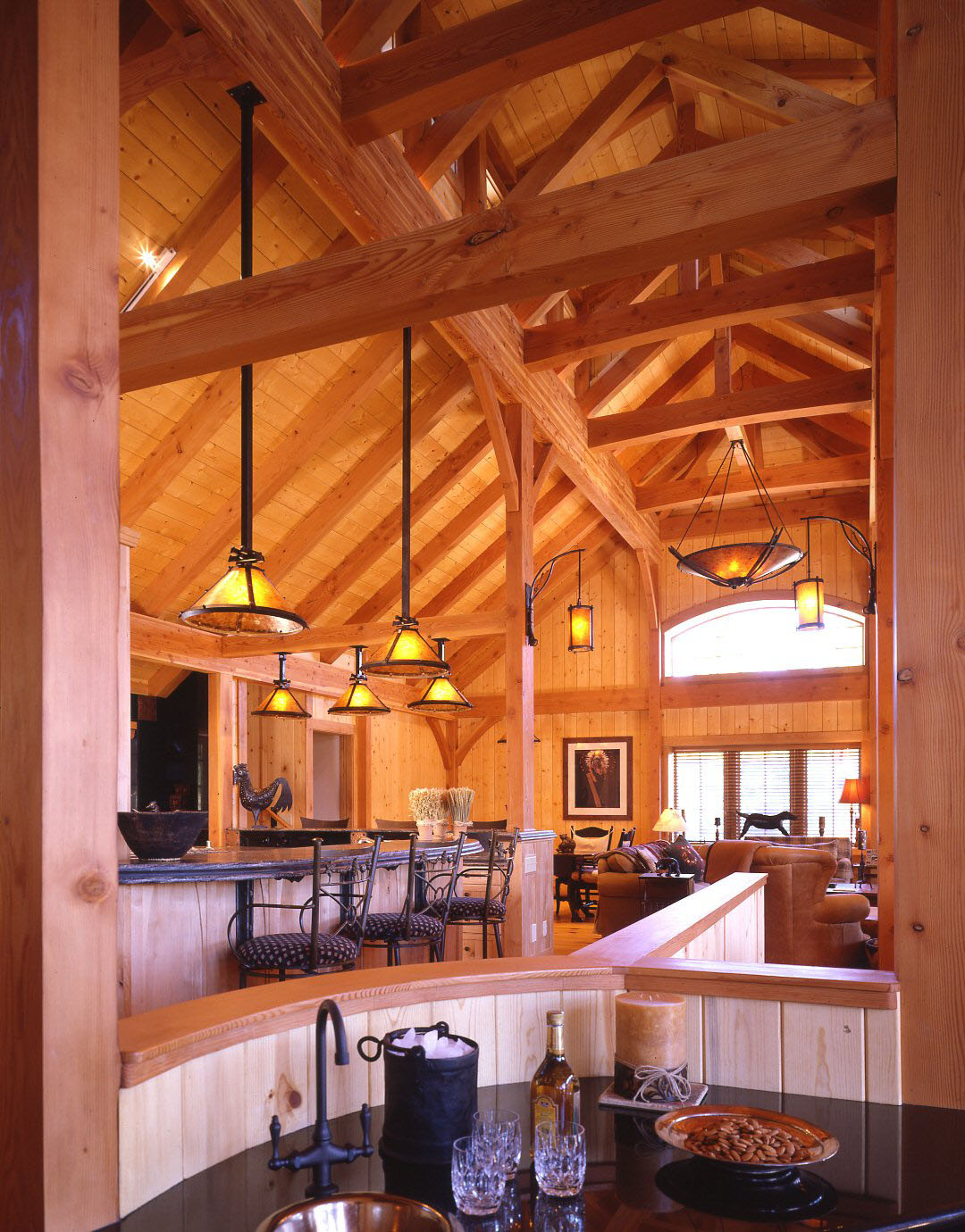 Lahontan kitchen view of timber frame ceiling