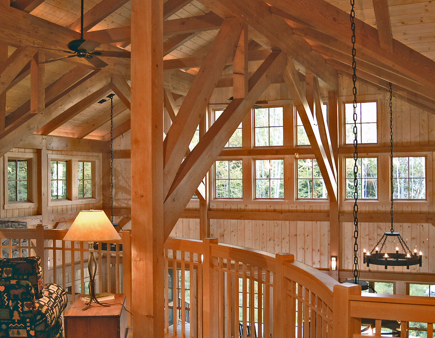 Squam Lake (4626) view at timber frame from loft