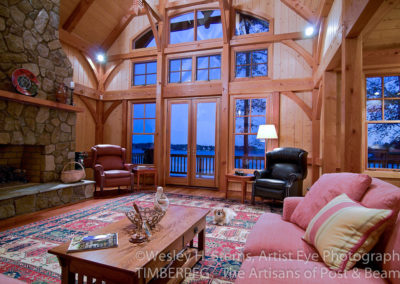 Lake Norman great room with large fireplace and cathedral ceilings