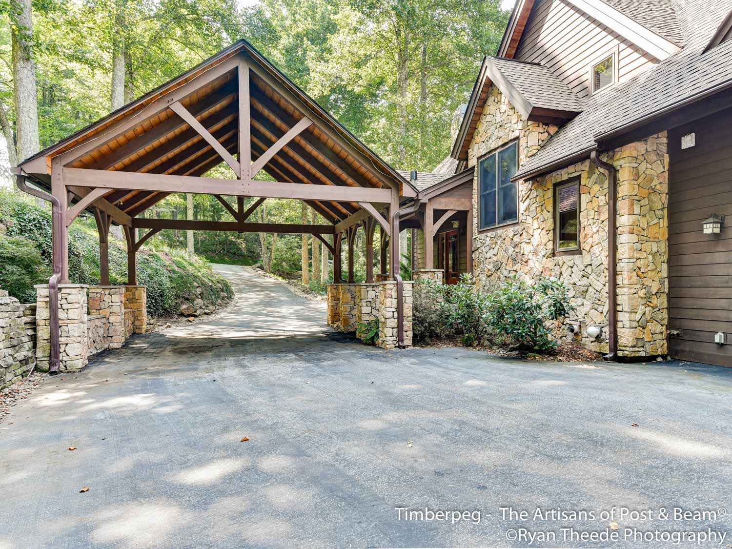 Leconte Mountain Cottage Asheville, NC (5607) exterior view of timber frame carport
