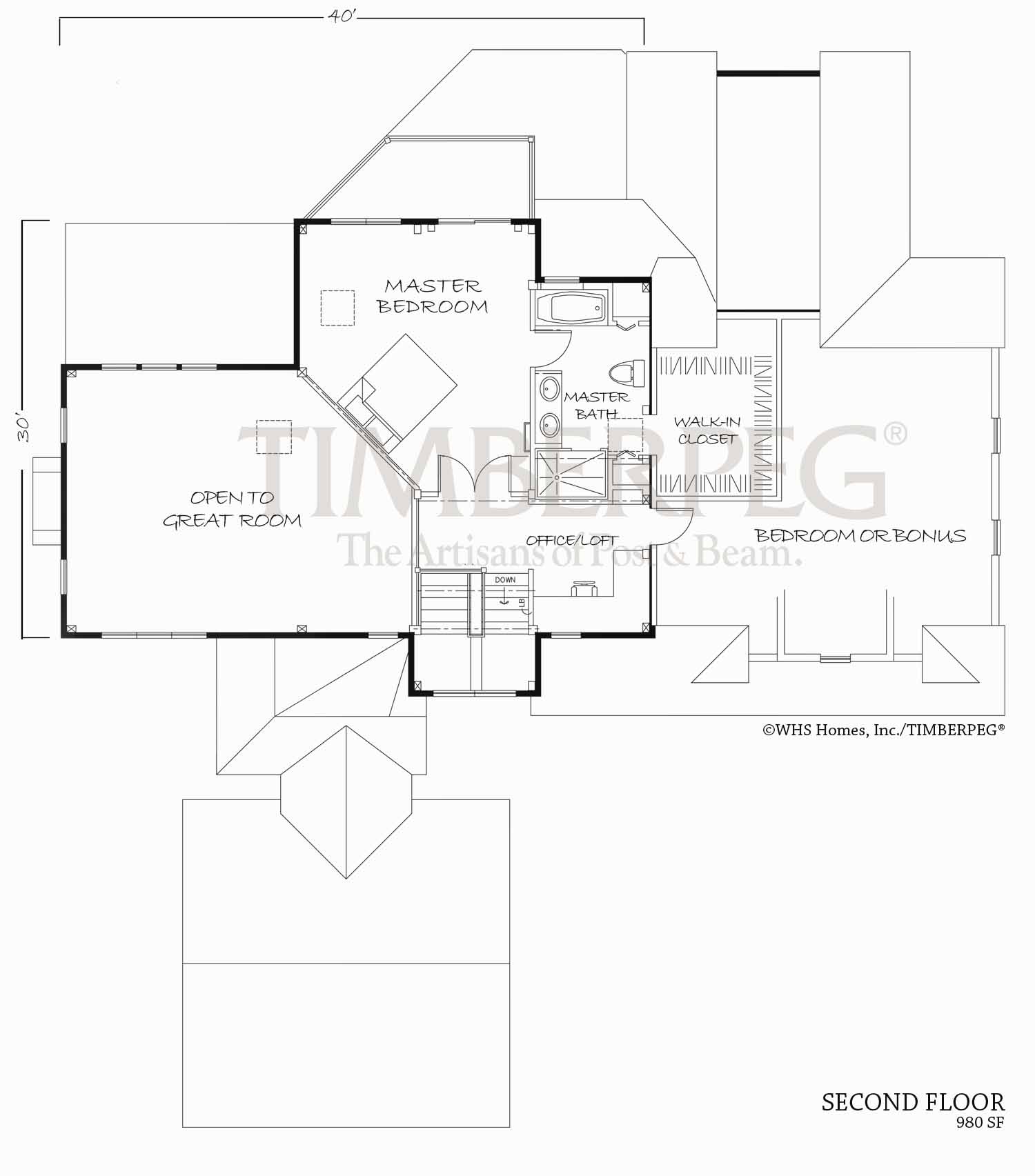 Leconte Mountain Cottage Asheville, NC (5607) second level floor plan
