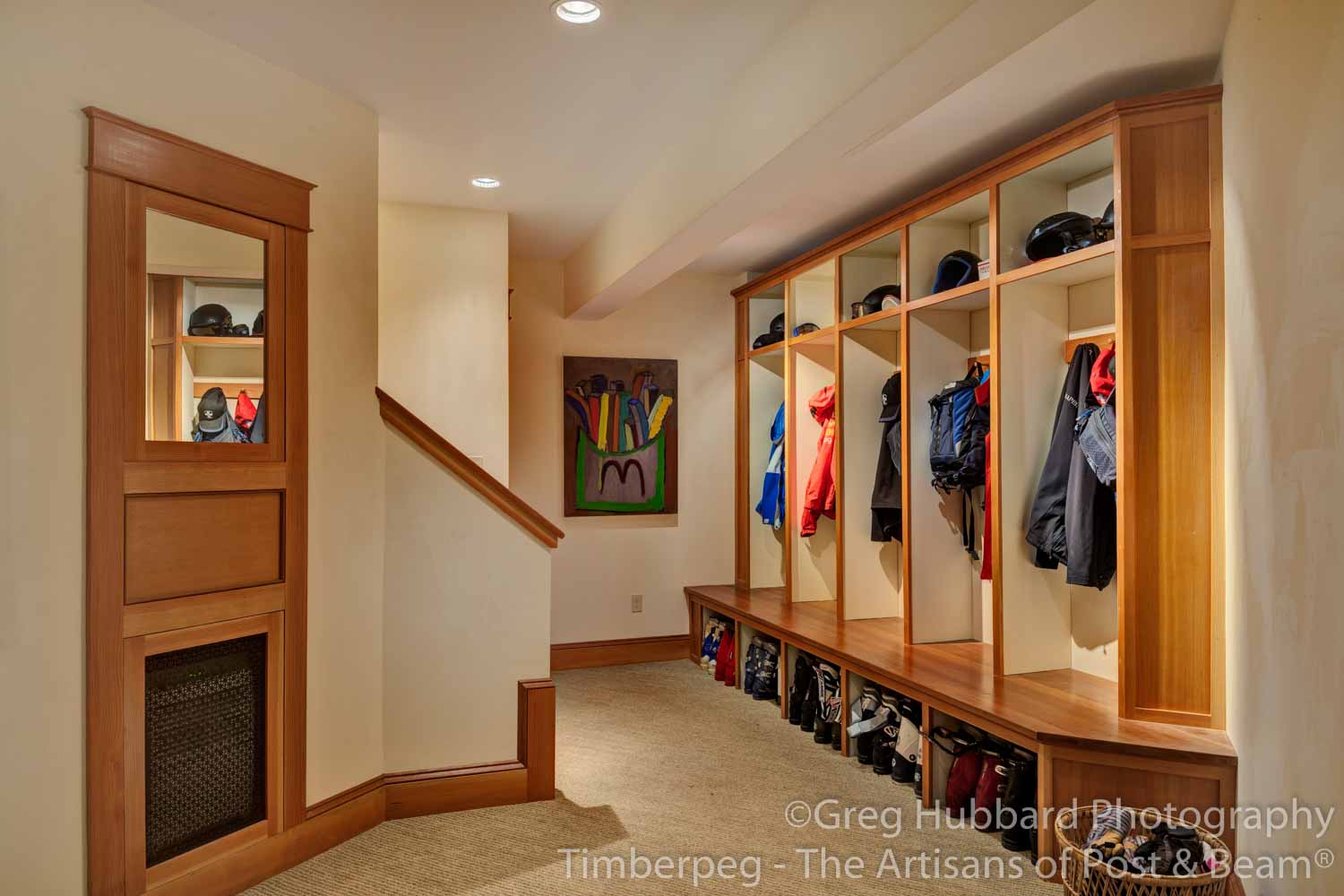 Birch Point T00352 mudroom with lockers and space for ski boots
