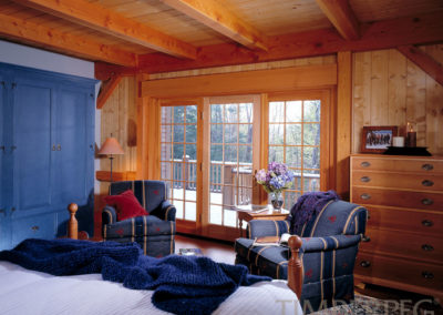 The Ascutney (5719) bedroom with timber frame ceiling