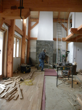 grafton lake house construction great room and fireplace