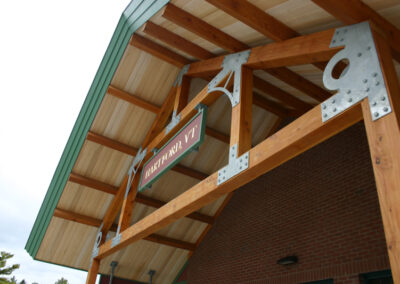 View of trusses outside VT welcome center